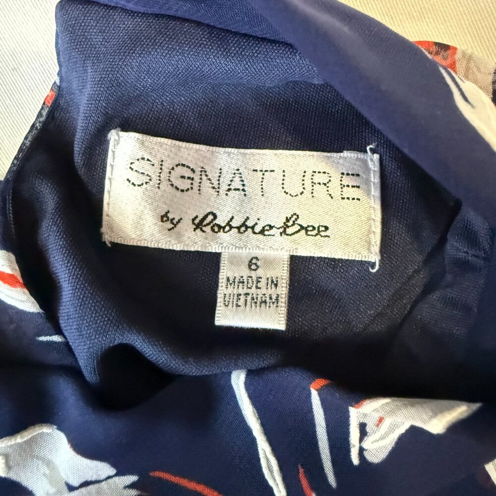 Signature by Robbie Bee Navy Red Floral Halter Dress Size 6 Summer - Picture 10 of 10